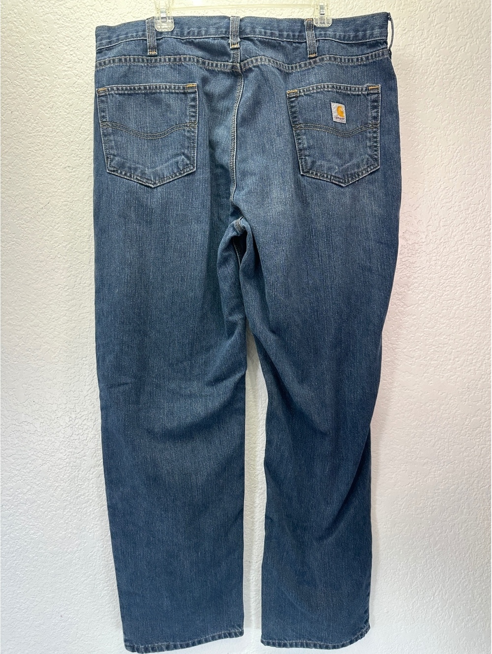 Men’s 42x34 Carhartt Blue Denim Jeans Relaxed Fit Straight Leg Work Chore - Picture 2 of 5